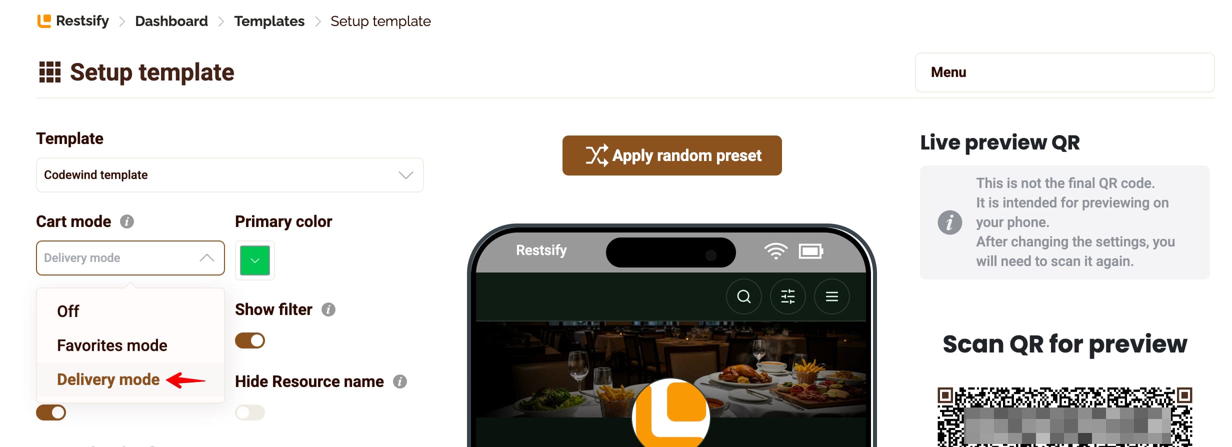 Available in Supported Menu Templates