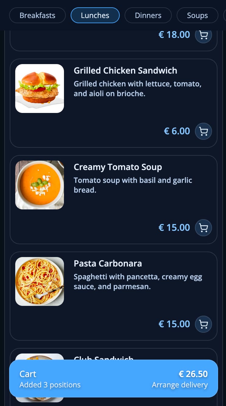 Preview menu cart
